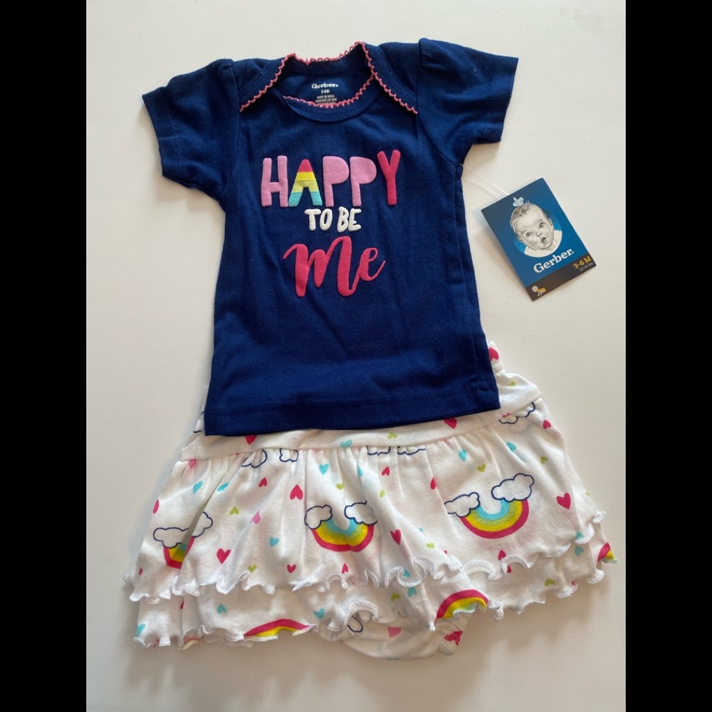 NWT Gerber “Happy to Be Me” Rainbow Outfit Size 3-6 M